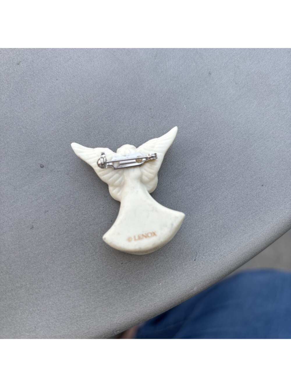 Lenox White Porcelain China Guardian Angel Star Brooch Pin